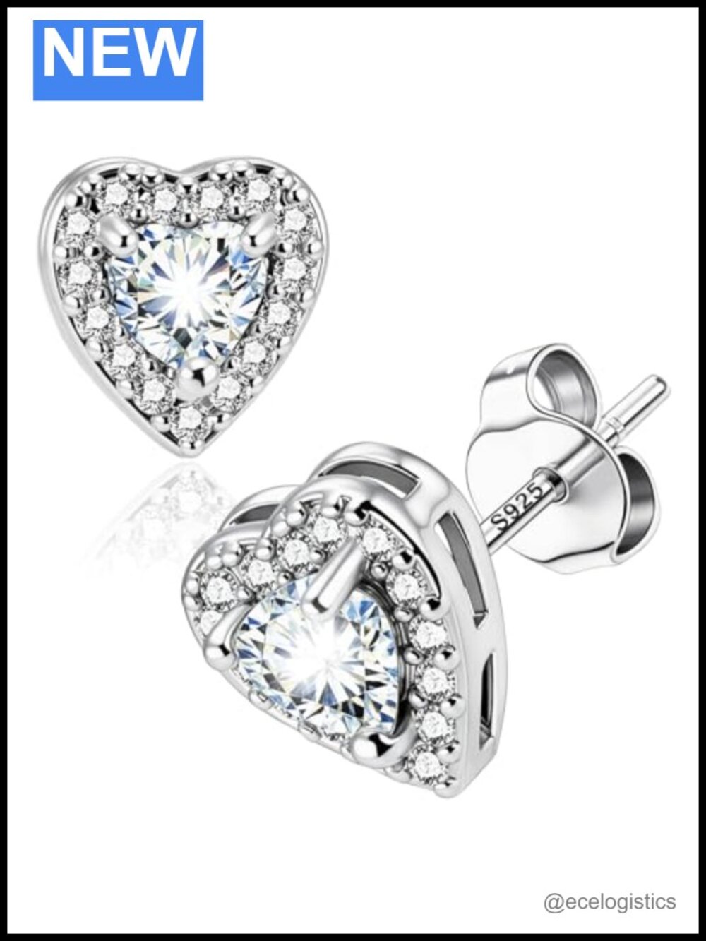 Cubic Zirconia Stud Earrings 18K Gold Plated Latch Back Classic Gift